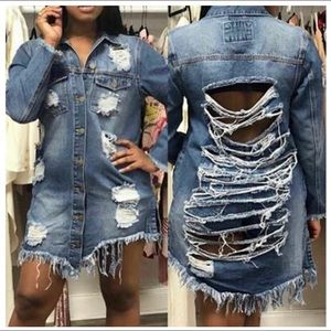 Women's Distressed Denim Long Sleeve Jacket